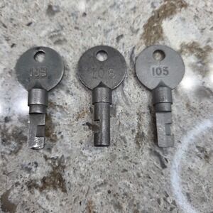Vintage Railroad Padlock Keys Set of 3 Stamped (2)105 & 106